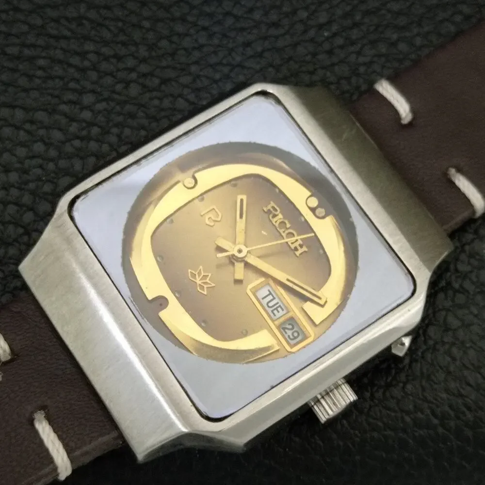 Vintage 1988 Ricoh Automatic Mens Silver Watch W/daydate & Gold accents